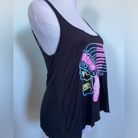 Black Crop Top with Neon Skull - Picture 3 of 5